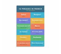 CZMDKEXM French Beginners Poster with Daily Phrases for Class | Immersive language decor illustrating common French sayings(Unframed,16X24inch(40X60cm))