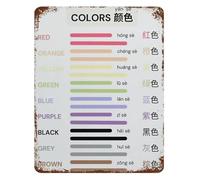 CZMDKEXM Mandarin Learning Color Chart Vintage Tin Sign Chinese English Bilingual Poster Pinyin Educational Room Decor 8 X 12 in