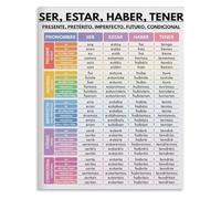 CZMDKEXM Retro Ser Estar Haber Tener Metal Sign Present Past Future Tense Indicator Poster Spanish Learning Guide Plaque Home Study Room Wall Hanging Tin 8 X 12 inch