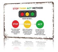 CZMDKEXM Vintage Stop Think Act Tin Sign Witty Impulse Control Poster for Classroom Teacher Desk Counseling Office Room 8 X 12 inch