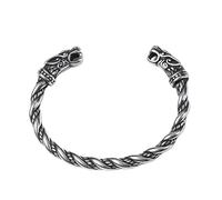 CZMZHFC Bracciale vichingo da uomo, stile vintage, in argento, aperto, intrecciato, regolabile, con anello pagano, norreno, dio Odino, con testa di lupo, gioiello medievale da guerriero, accessori