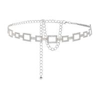 CZMZHFC Cintura da donna con strass, cintura a catena con cristalli argentati, elegante accessorio in vita, cintura regolabile alla moda versatile per abiti/abiti da sera/feste e abiti estivi da
