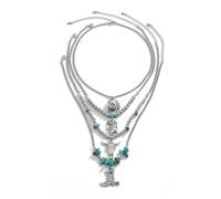 CZMZHFC Collane occidentali da donna, collana a catena a strati con perline turchesi bohémien, vintage, cappello da cowgirl, stivali, collana con ciondolo a forma di bullhead, accessori per abiti da