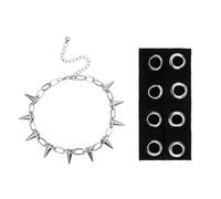 CZMZHFC Fascia con occhielli e collana a punta per le donne gotico elastico mentale fasce per ragazze punk grunge Y2k accessori alla moda alla moda hippie accessori per capelli antiscivolo rivetto