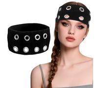 CZMZHFC Fascia elastica per capelli da donna, con occhielli scavati, stile punk, Y2K, grunge, alla moda, larga, accessori per capelli da donna (nero, 1 pezzo)