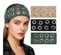 CZMZHFC Fascia per capelli da donna, con occhielli scavati, fascia elastica per capelli con rivetti in stile punk, Y2K Grunge, alla moda, larga, accessori per capelli da donna (3 pezzi, nero, verde