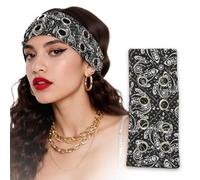 CZMZHFC Fascia per capelli da donna, con occhielli scavi e rivetti, stile punk, Y2K Grunge, alla moda, larga, accessori per capelli casual da donna (stampa nera, 1 pezzo)