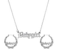 CZMZHFC Set di collana e orecchini anni '90 da donna, orecchini a cerchio in bambù oro hip hop, collana con ciondolo a forma di lettera inglese, accessori per costumi anni '80/90, gioielli alla moda