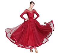 CZXNXHS Valzer Tango Smooth Competition Abiti Performance Suit Maniche Lunghe Abito da Ballo Standard for Donna(Burgundy,XXL)