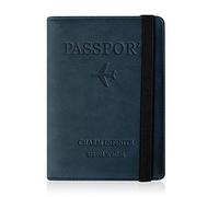Czyan Custodia per Passaporto in Pelle, Copertina per Passaporto con Blocco RFID Porta Adatto per Carte d'Identità Carte di Credito, Biglietti Aerei, Passaporto Pass (Blu)