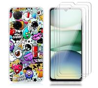 Czyoa Cover per Xiaomi Redmi A5 4G EU Version (Non per 5G/4G Global Version) con 3 Pezzi Vetro Temperato Pellicola, Graffiti Colorati TPU Morbido Antiurto Protettiva Custodia Case per Redmi A5 4G