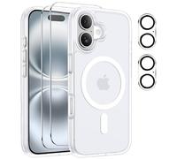 Czyoa Magnetic Cover per iPhone 16 Plus Compatibile con 2 vetri temperati e 2 vetri per Fotocamera, Translucent Matte Slim Back PC+TPU Bumper Shockproof - Trasparente Opaco