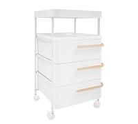 czyuRachel Comodino, comodino con 3 cassetti e 2 piattaforme aperte, cassettiera con 4 ruote universali, tavolino semplice, 42 x 37 x 69 cm, bianco