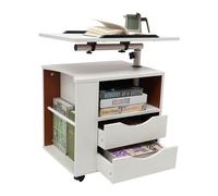 czyuRachel Libreria piccola, piccola mensola con 2 cassetti, 1 ripiano, 1 vano portaoggetti aperto e 1 portariviste laterale, mini armadio regolabile con 4 ruote universali, 50 x 40 x 46 cm, bianco