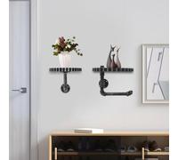czyuRachel Mensola da parete, set da 2 mensole sospese industriali, da parete in MDF e ferro, portata 10 kg, decorazione da parete per soggiorno, cucina, studio, bagno