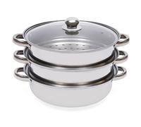 Czyurachel Pentola a vapore in acciaio inox a 3 piani, con coperchio in vetro, maniglie cave, set per fornelli a gas, cuoci riso, fornelli a induzione e alogeni