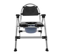 Czyurachel Sedia WC per anziani, in acciaio inox, pieghevole, con secchio rimovibile, 5 livelli, altezza bracciolo, sedia a rotelle fino a 150 kg, colore nero