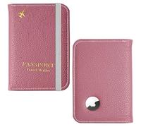 Czzmy Custodia per passaporto, Airtag per passaporto, in ecopelle, per uomo e donna, documenti di viaggio, porta passaporto, porta carte, 1 rosso chiaro, 1 pezzo