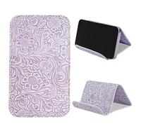 Czzmy Supporto da viaggio per cellulare con patta flessibile e supporto flessibile per tablet, per scrivania, letto, tapis roulant, accessori da viaggio in aereo a casa e in volo (1-Carved3 viola)