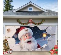 D, 16 * 7ft/4,8 x 2,1 m, striscione natalizio per porta del garage, divertente Babbo Natale che scruta attraverso il foro della parete, grande decorazione per le vacanze all'aperto per casa, feste e