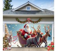 D, 16 x 7 ft/4,8 x 2,1 m, striscione natalizio per porta del garage, Babbo Natale e renna con regali, grande decorazione per vacanze all'aperto, sfondo murale natalizio per veranda, soggiorno, feste e