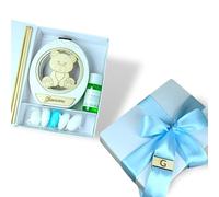 D A N A E FRAGRANZE ITALIANE Bomboniera Profumatore Ovale in Polvere di Marmo e Legno, 10x8 cm, Completa di Scatola Regalo e Fragranza, per Battesimo Comunione Cresima Bambino Bambina (Orsetto)