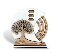 D A N A E FRAGRANZE ITALIANE Calendario Perpetuo Personalizzato in Legno con Albero della Vita, Bomboniera Completa, Battesimo, Comunione, cresima, Matrimonio, Anniversario.12x13 cm