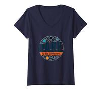D.A.R.E. Essere Diverso - Arte Grafica ispiratrice Maglietta con Collo a V, Donna, Navy, L