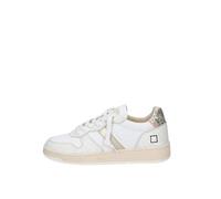 D.A.T.E. Sneaker da Donna Court Bianca e Oro con Dettagli in Pelle cracklè e Glitter Argento - Court W 421-CR-SH-GP - Taglia 37