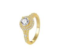 D Anelli oro, anelli da donna vintage Halo con taglio rotondo moissanite oro giallo regalo di nozze, Oro giallo 14 carati, Moissanite
