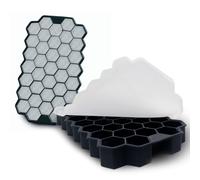 D&D FAMILY 74 Cubetti Ghiaccio Esagonali, Ghiaccio Per Cocktail, Stampo Ghiaccio Resistente Con Coperchio, Stampo Silicone Morbido BPA Free, Stampi Ghiaccio Impilabili, Facile Rilascio - Set da 2
