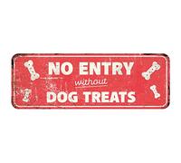 D&D Home, Pannello di Avvertimento Attenzione al Cane, 40 x 13 x 0,3 cm, Versione Inglese, Fondo Rosso, Segnale di Avvertimento in Metallo Resistente alla ruggine con Testo Divertente