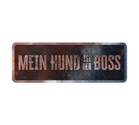 D&D Home, Pannello di Avvertimento Attenzione al Cane, 40 x 13 x 0,3 cm, Versione Tedesca, Fondo Nero, Segnale di Avvertimento in Metallo Resistente alla ruggine con Testo Divertente