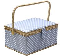 D&D, scatola da cucito con kit da cucito con accessori, cestino organizer in legno con accessori per la casa e per i viaggi, color blu a pois, grande large Blue