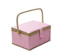 D&D, scatola da cucito con kit da cucito con accessori, cestino organizer in legno con accessori per la casa e per i viaggi, color blu a pois, grande large rosa