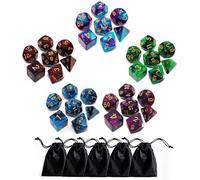 D&D - Set di dadi poliedrici bicolore, compatibili con Dungeons and Dragons, set di dadi poliedrici per giochi di ruolo, set di dadi con D4, D6, D8, D10, D%, D12, D20, 5 pezzi