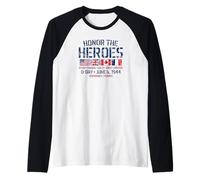 D-Day 6 Giugno 1944 Honor The Heroes Distressed Print Maglia con Maniche Raglan