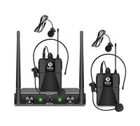 D Debra Audio AU200 Pro UHF 2 Canali Microfono Senza Fili Sistema con Microfono Lavalier Portatile Senza Fili Senza Fili Auricolare, Ricevitore in Metallo, Ideale per Karaoke Chiesa Party (2 Bodypack)