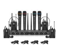 D Debra Audio AU800 Pro UHF Microfono portatile wireless a 8 canali, con 8 microfoni portatili senza fili, ricevitore in metallo, ideale per karaoke e feste in chiesa (con 4 palmari e 4 marsupi)