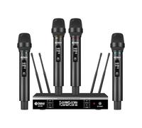 D Debra UX-400 UHF - Set di microfoni wireless a 4 canali con portata di 80 m, ricerca di frequenza automatica e sincronizzazione IR per karaoke, palcoscenico, Live Stream ed eventi