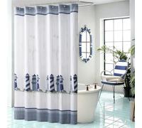 D DS CURTAIN Lighthouse Farmhouse Blue Sea Vela Bianco Stampato Tessuto in Poliestere Impermeabile Moderno Oceano Stallo Grigio Tenda Doccia per Bagno Piccola 137,2 cm W x 183,9 cm H