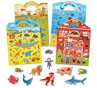 D-FantiX 4 Pezzi Libro Adesivi per Bambini, Libri aAdesivi 3D Riutilizzabili per Bambini, Include Fattorie Dinosauro Oceano Safari, Oltre 120 Adesivi Riutilizzabili, 8 Scene Pieghevoli Sticker Books