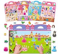 D-FantiX Adesivi 3D gonfi per bambini 2-4 anni, libri adesivi riutilizzabili per ragazze dai 4 agli 8 anni, vestire, principessa, sirena, animale domestico, attività di viaggio in auto per bambini 3-5