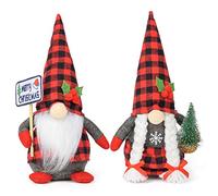 D-FantiX Confezione da 2 gnomi di Natale in peluche con cartello di Natale e albero di Natale, fatti a mano, statuetta scandinava svedese Tomte Santa scandinava di peluche nordica bambola gnomo