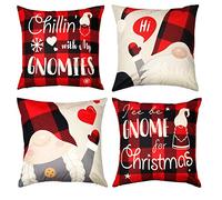 D-FantiX Cuscini Natalizi per Divano 4 Pack Federe Cuscini Divano 45x45 cm Federa di Natale a forma di gnomo Cotone e Lino Biancheria Cuscini per Divano per Natale Decorazioni Casa