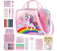 D-FantiX Set di Disegno e Colori per Bambine, Borsa Convertible con 63 Pezzi, Pennarelli Profumati alla Frutta, Kit di Attività da Viaggio Portatile, Regalo di Compleanno per Bambine da 4 a 12 Anni