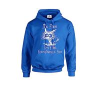 D&H CLOTHING UK Felpa con cappuccio con scritta in inglese "It's Fine I'm Fine Everything is Fine", divertente gatto, Royal, XL