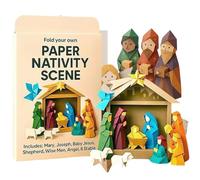 D-IY Paper Nativity Scene, Creative Papers Folding Kit for Beginners, Christmas Paper Folding Craft Set with Jesus Angel & Animal, Holiday Papers Decoration for Craft Lovers, Kids & Adults