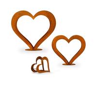 D&L Lasertec Cestino per legna da ardere, a forma di cuore in metallo, ruggine, in legno, decorazione - Set M+L+XS