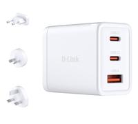 D-Link DCP-651 Caricatore GaN 65W - Caricatore rapido 2 x USB-C & 1 x USB-A con spine intercambiabili (UK/EU/US/AU) - PD 3.0 & QC 4.0, compatto e multi-dispositivo